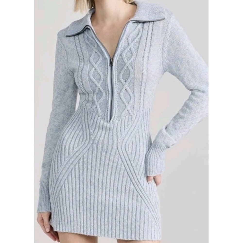 NWT Free People Mont Blanc Mini Dress Vintage Blue L Sweater Cable Knit Zip Boho